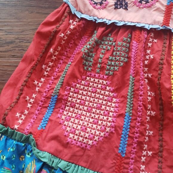 Farm Rio Tropical Mini Dress XL Chic Feminine Summer Embroided Cotton Tiered - Picture 6 of 12